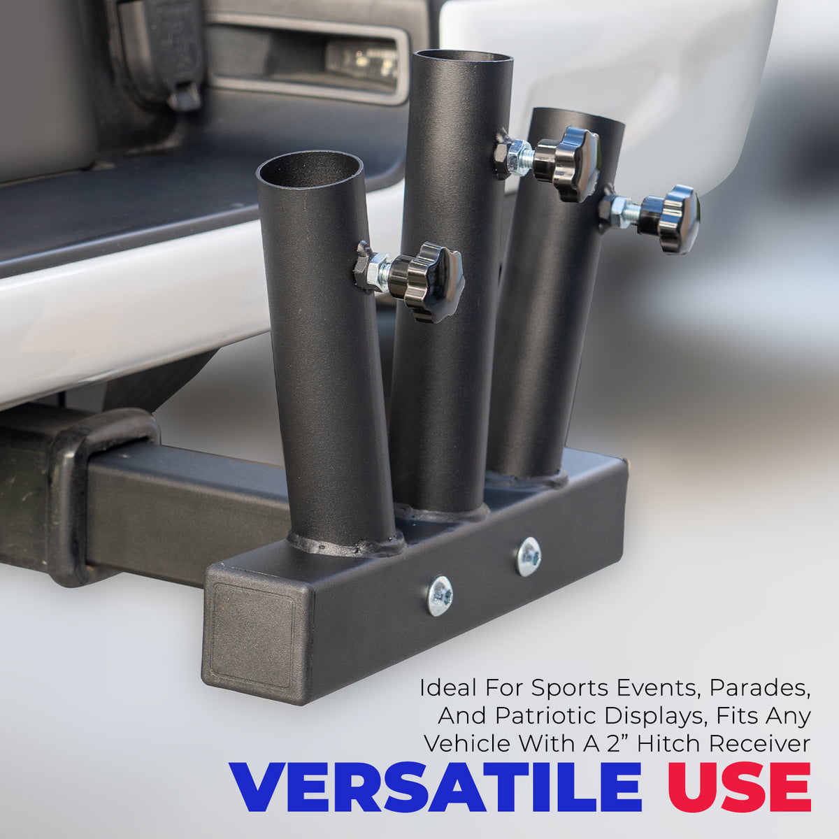 Hitch Mount 3 Flag Pole Holder Bracket For 2'' Trailer Truck Receivers