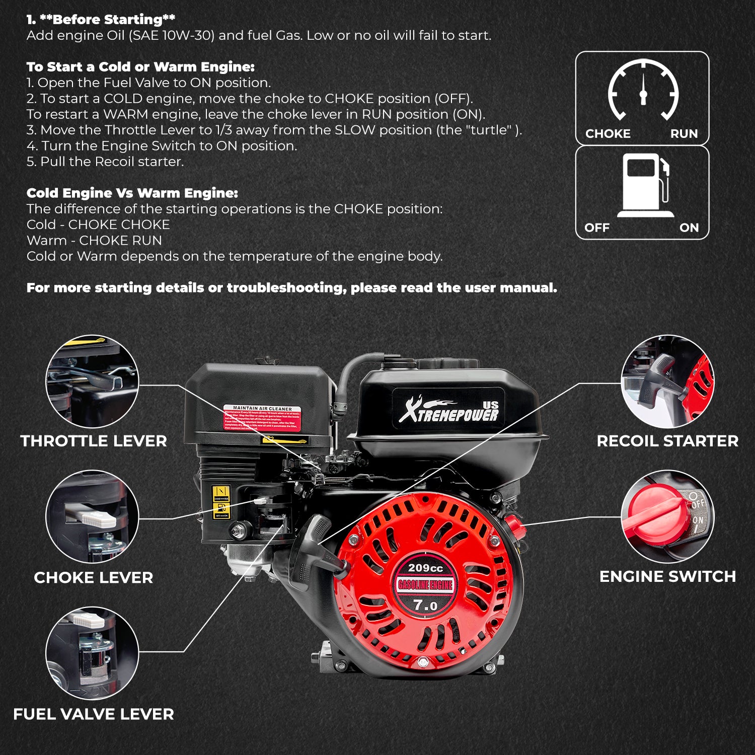 Stark Spliter XtremepowerUS 7.0HP Go Kart Log Splitter Gas Power Engine Motor Replac ...