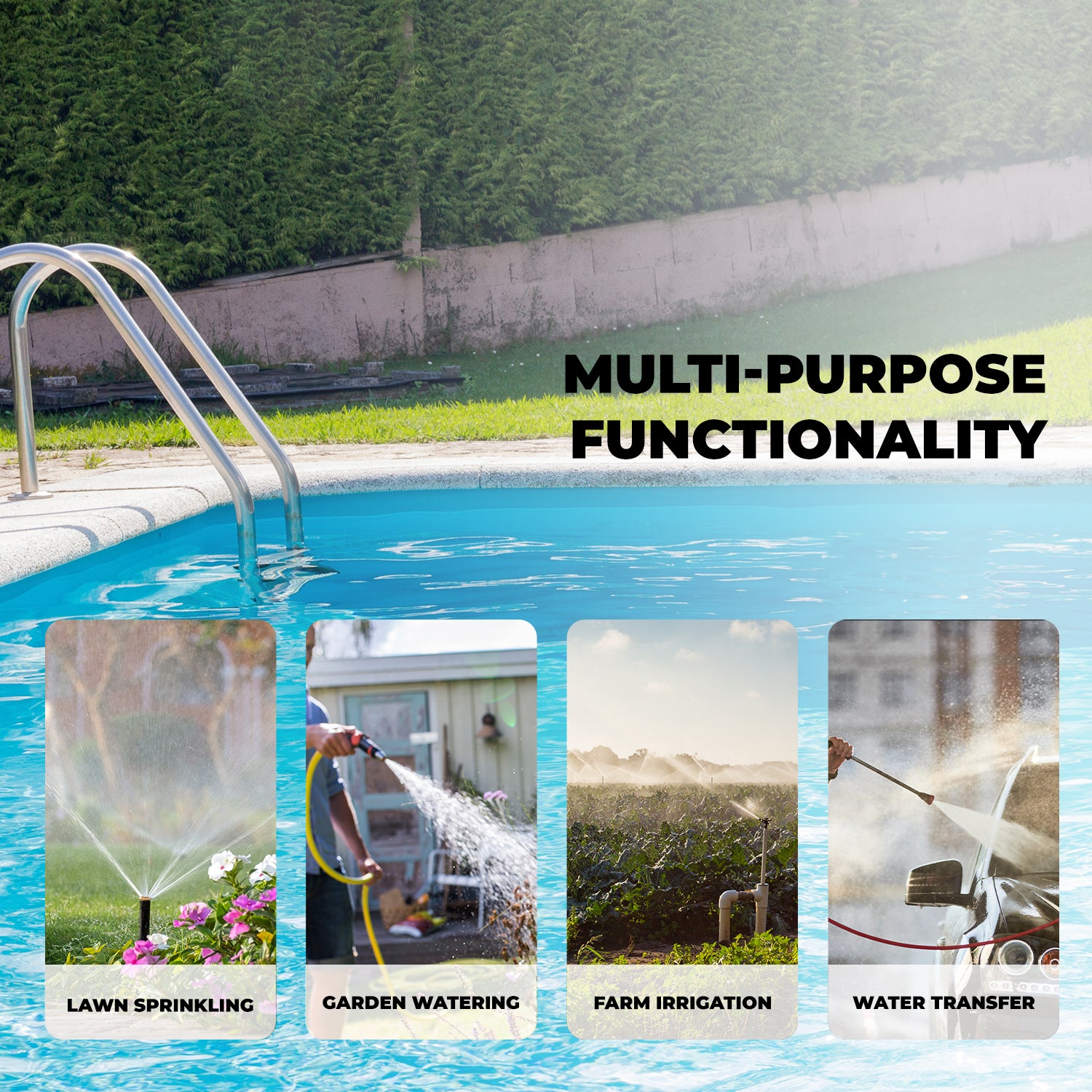 FLUENTPOWER 1HP Stainless Steel Garden Booster Pump – 900 GPH, 144ft Max Lift