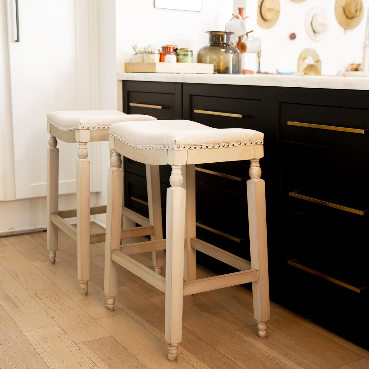 Barton Isabel 2-Pieces Bar Stools Indoor/Outdoor Padded Counter Saddle ...