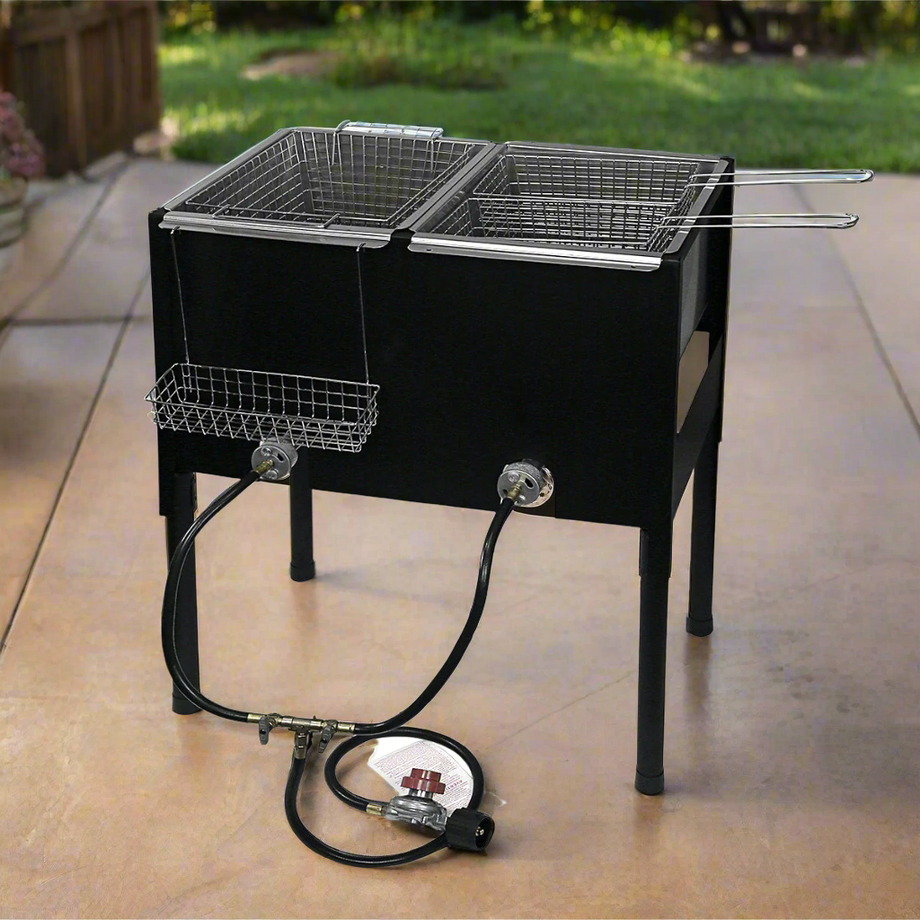 Barton 17QT High-Pressure Triple Basket Deep Fryer Double Burner