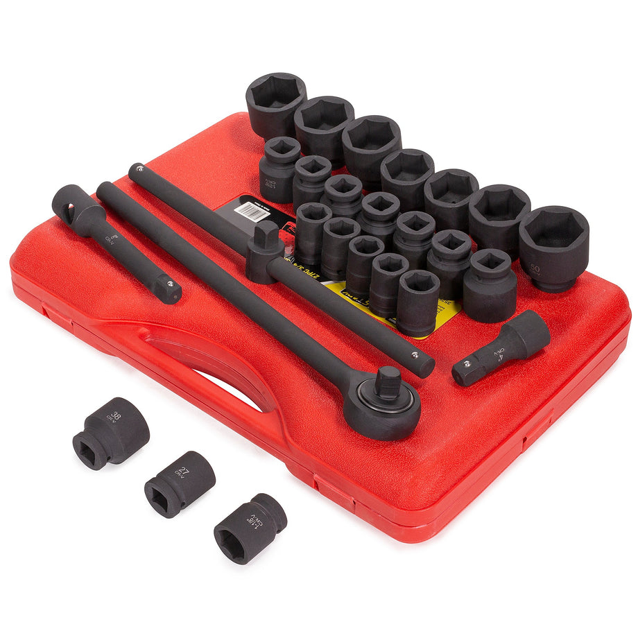 Stark USA 11-Piece Impact Socket Set - 1-Inch Drive, Metric & SAE, Cr-Mo Steel, 6-Point, Heavy-Duty Case